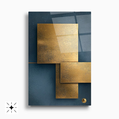 Soyut Gold Mavi İkili Set Cam Tablo