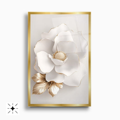 Gold Beyaz Çiçek İkili Set Cam Tablo