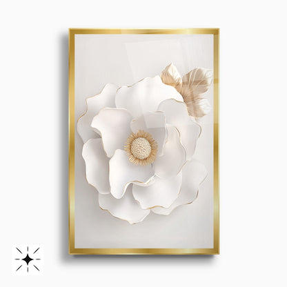 Gold Beyaz Çiçek İkili Set Cam Tablo