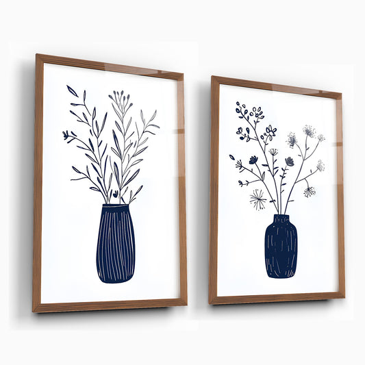 Minimal Çiçekler İkili Set Cam Tablo
