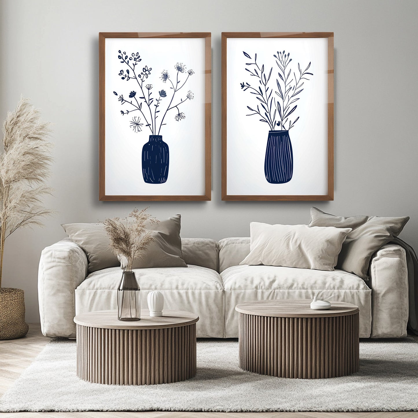 Minimal Çiçekler İkili Set Cam Tablo