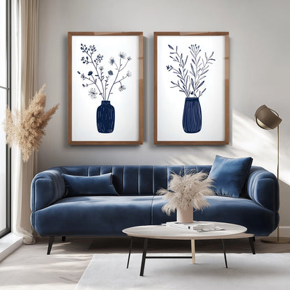 Minimal Çiçekler İkili Set Cam Tablo