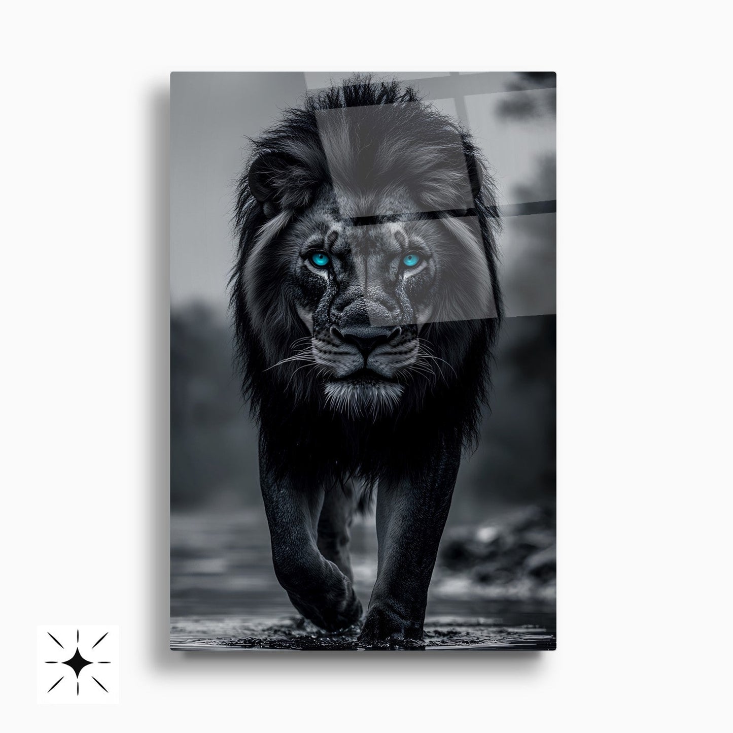 Siyah Beyaz Aslan İkili Set Cam Tablo