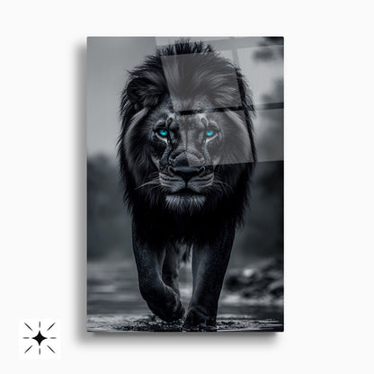 Siyah Beyaz Aslan İkili Set Cam Tablo