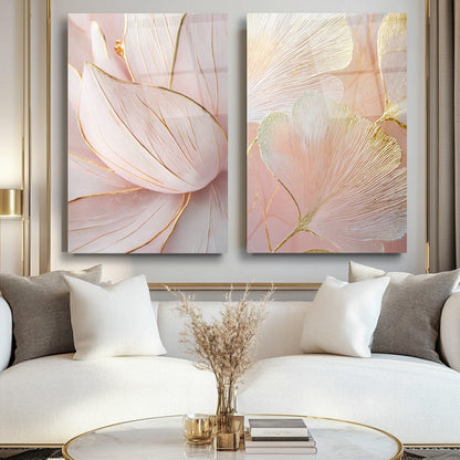 Pembe Gold Çiçekler İkili Set Cam Tablo