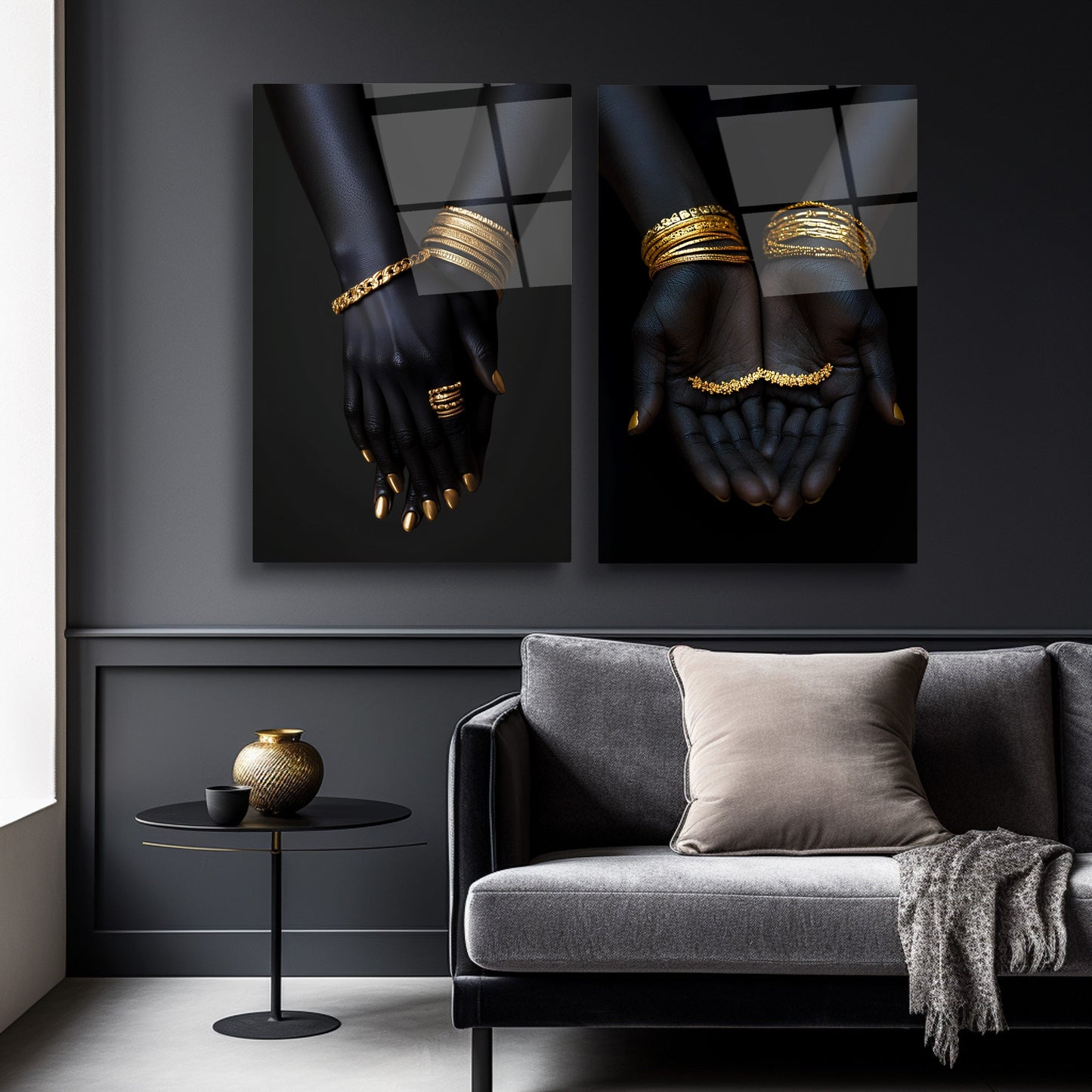 Mücevherli Siyahi Kadın İkili Set Cam Tablo