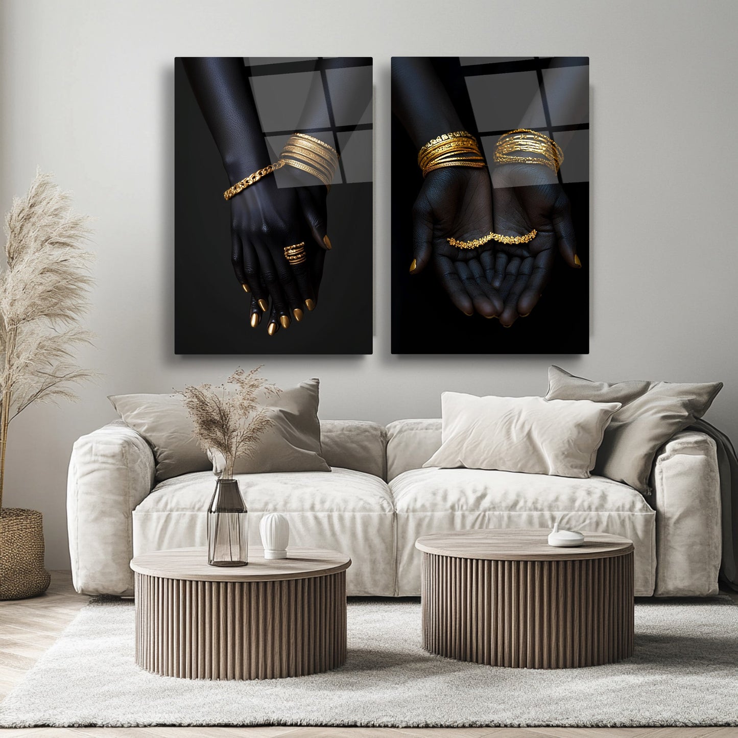 Mücevherli Siyahi Kadın İkili Set Cam Tablo