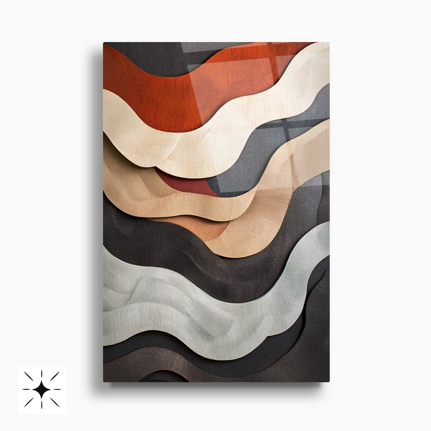 Renkli Soyut Dalgalar İkili Set Cam Tablo