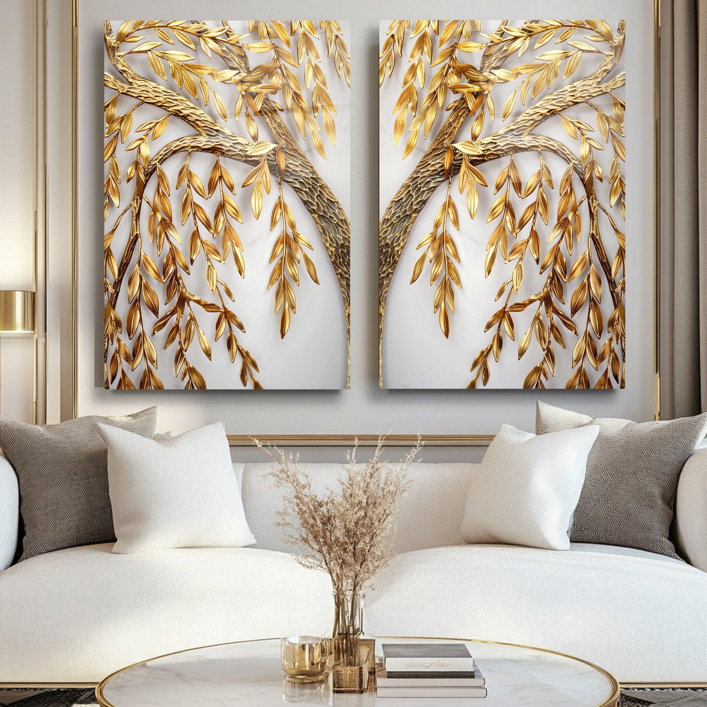 Gold Ağaç İkili Set Cam Tablo