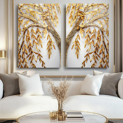 Gold Ağaç İkili Set Cam Tablo