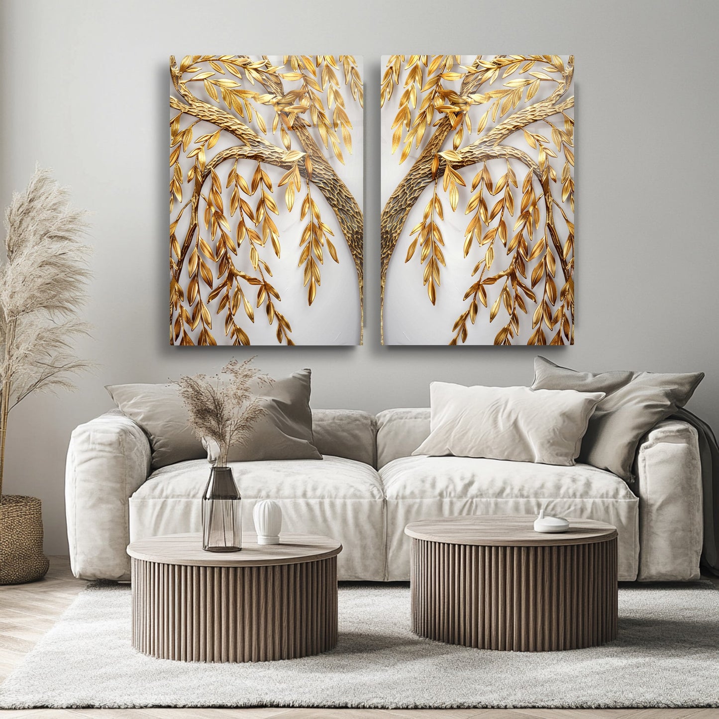 Gold Ağaç İkili Set Cam Tablo