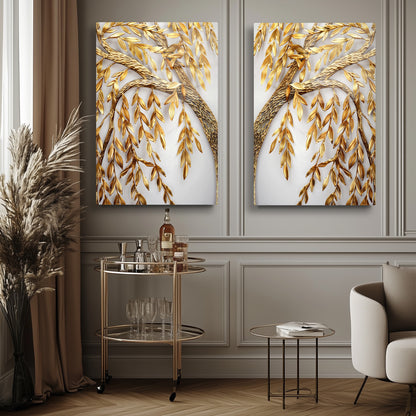 Gold Ağaç İkili Set Cam Tablo