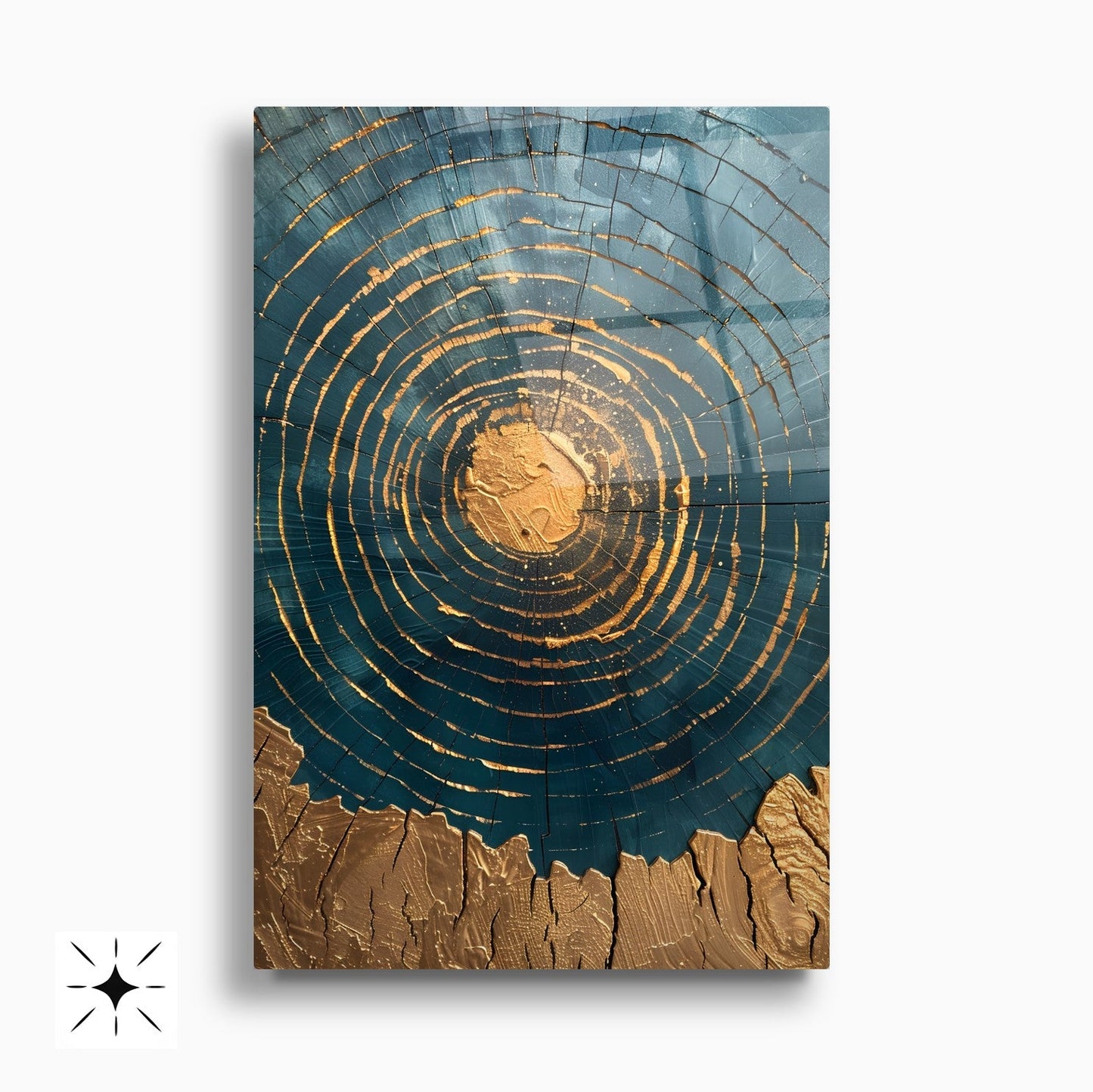 Soyut Mavi Gold İkili Set Cam Tablo