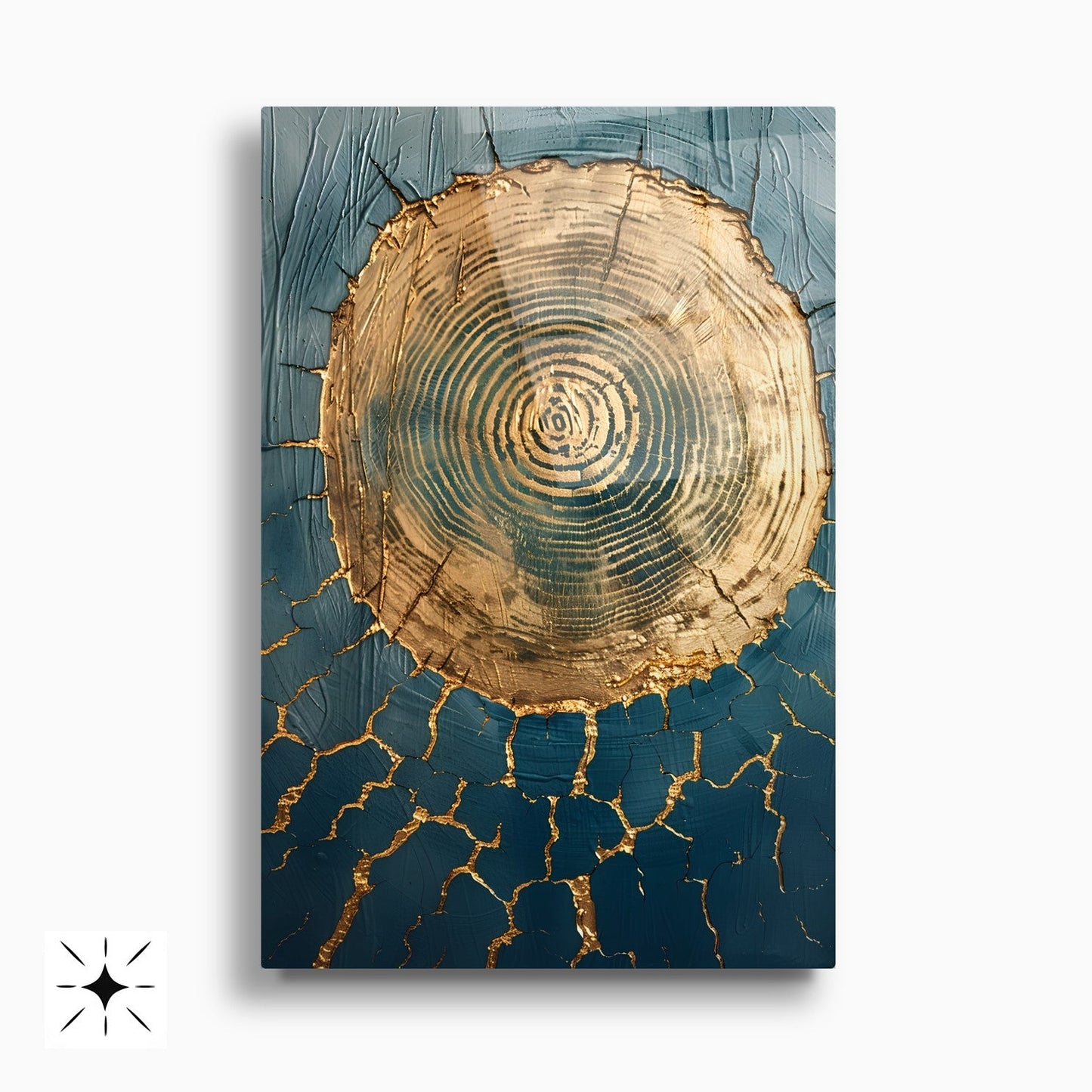 Soyut Mavi Gold İkili Set Cam Tablo