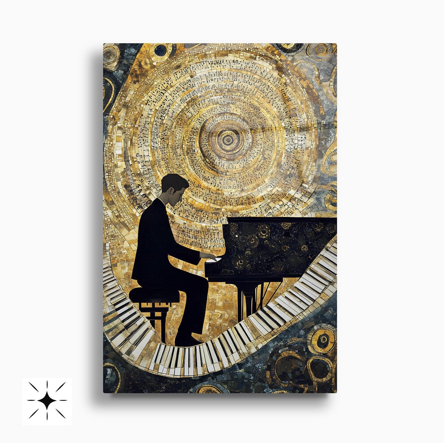 Gold Müzikli Tema İkili Set Cam Tablo