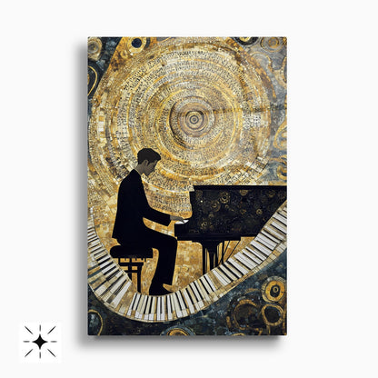 Gold Müzikli Tema İkili Set Cam Tablo