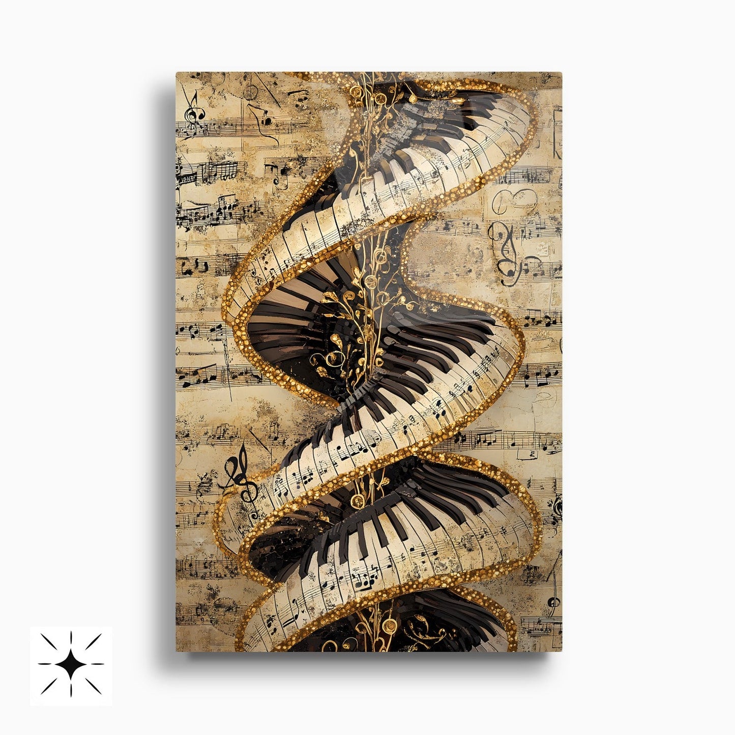 Gold Müzikli Tema İkili Set Cam Tablo