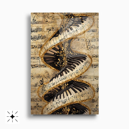 Gold Müzikli Tema İkili Set Cam Tablo