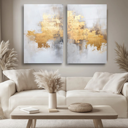 Soyut Gold İkili Set Cam Tablo