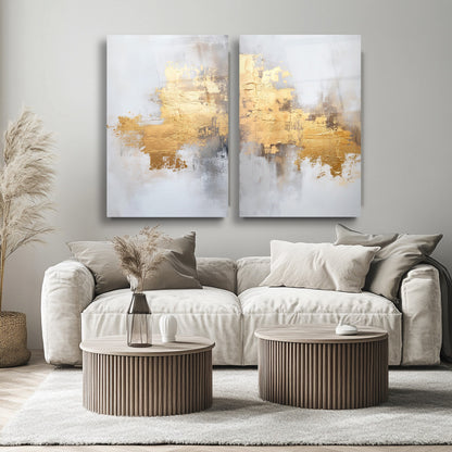 Soyut Gold İkili Set Cam Tablo