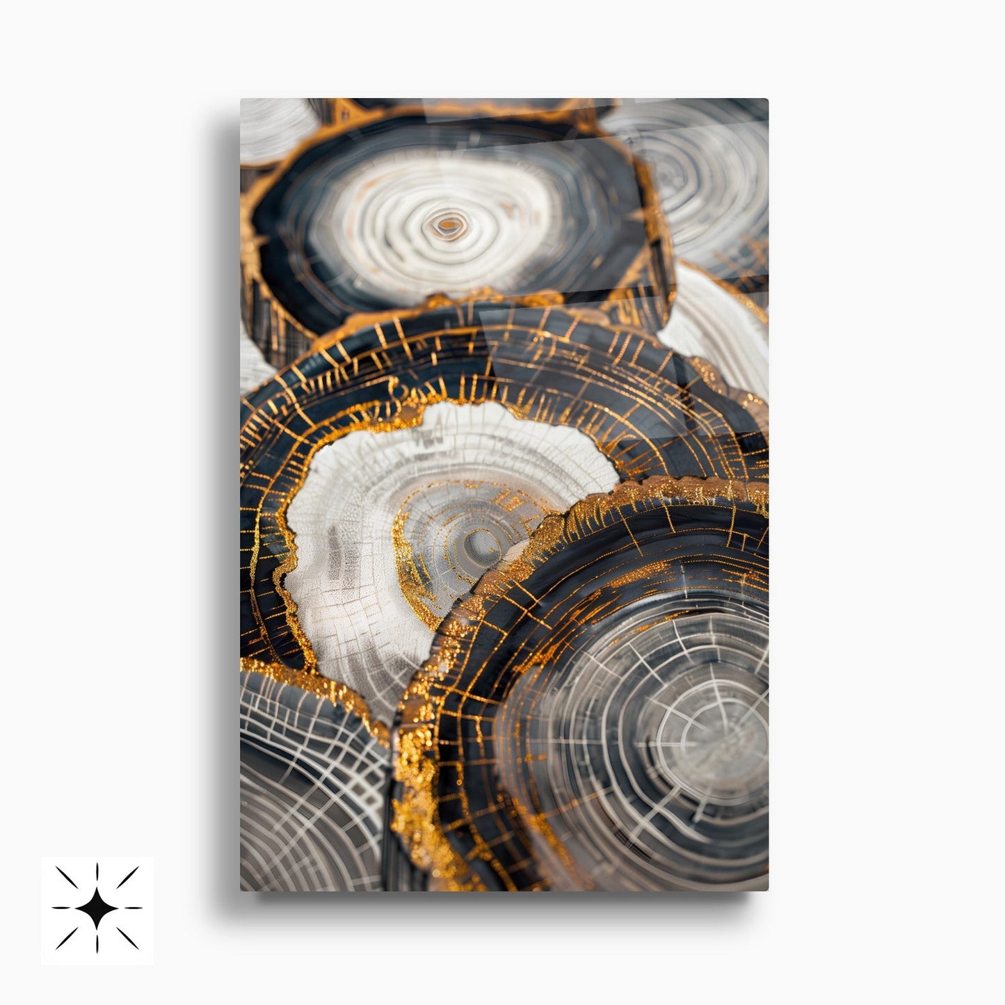 Gold Soyut Halkalar İkili Set Cam Tablo