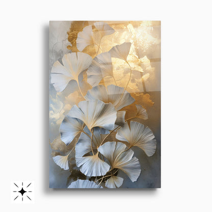 Gold Beyaz Çiçekler İkili Set Cam Tablo