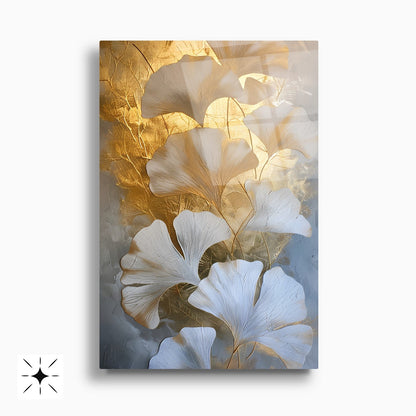 Gold Beyaz Çiçekler İkili Set Cam Tablo