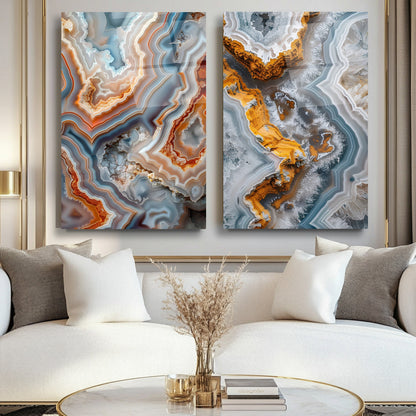 Renkli Mermer Desen İkili Set Cam Tablo