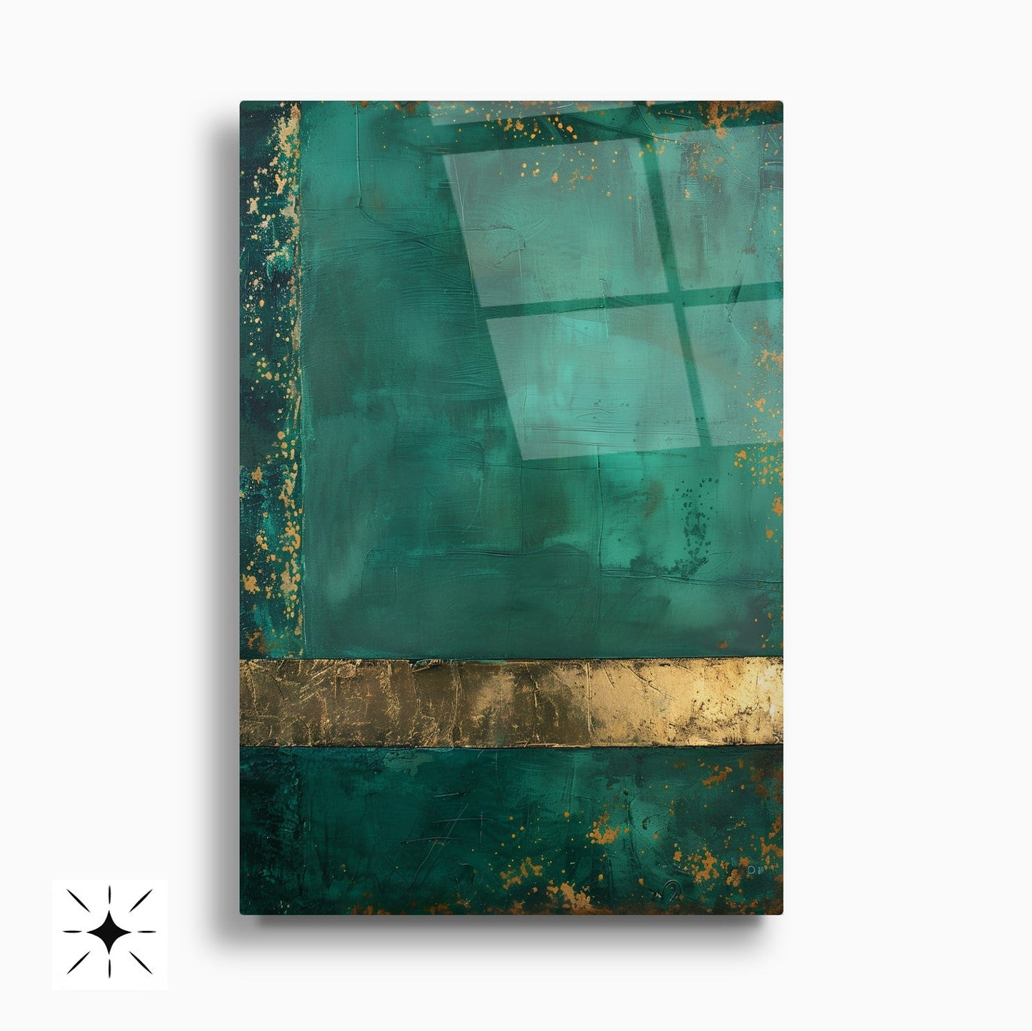 Soyut Gold Yeşil İkili Set Cam Tablo