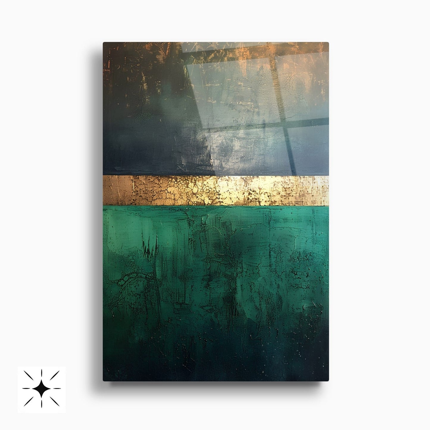 Soyut Gold Yeşil İkili Set Cam Tablo