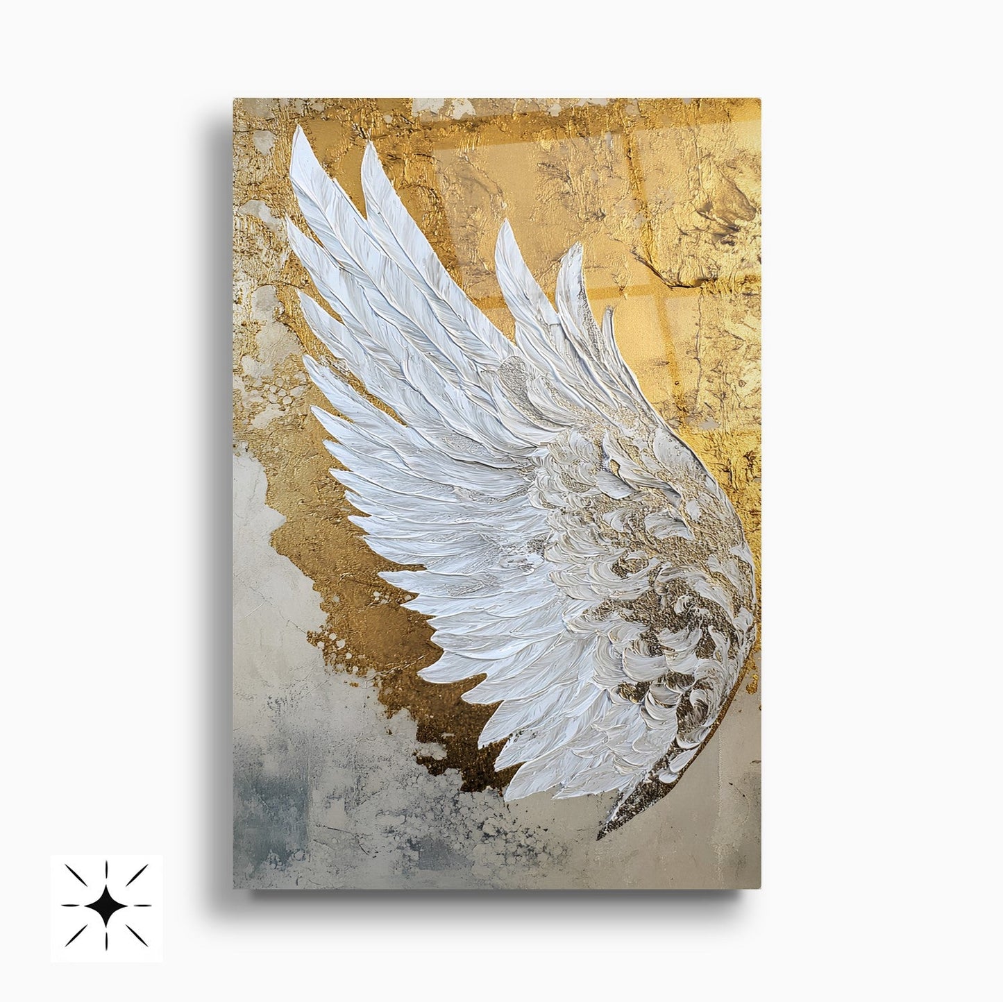 Gold Beyaz Melek Kanatları İkili Set Cam Tablo