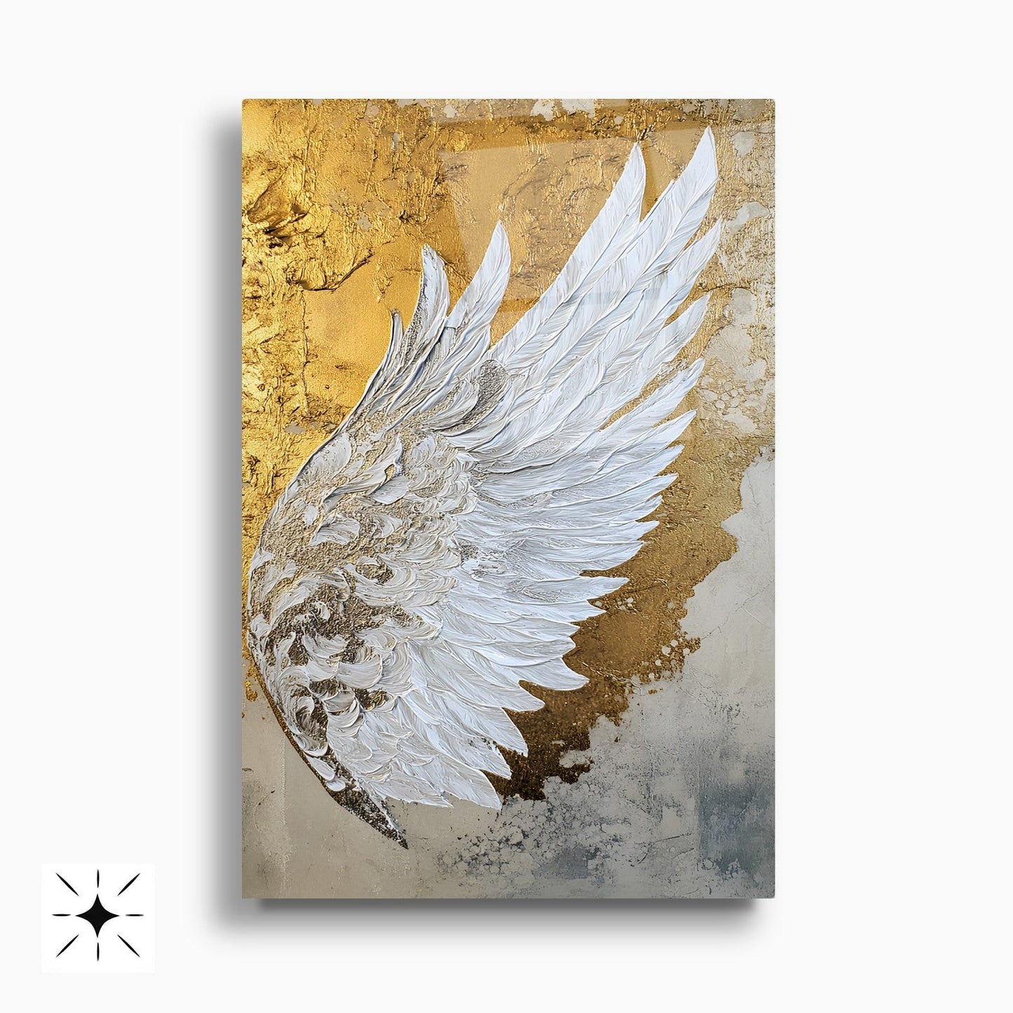 Gold Beyaz Melek Kanatları İkili Set Cam Tablo