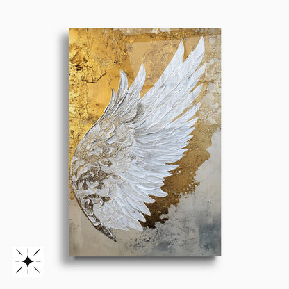 Gold Beyaz Melek Kanatları İkili Set Cam Tablo