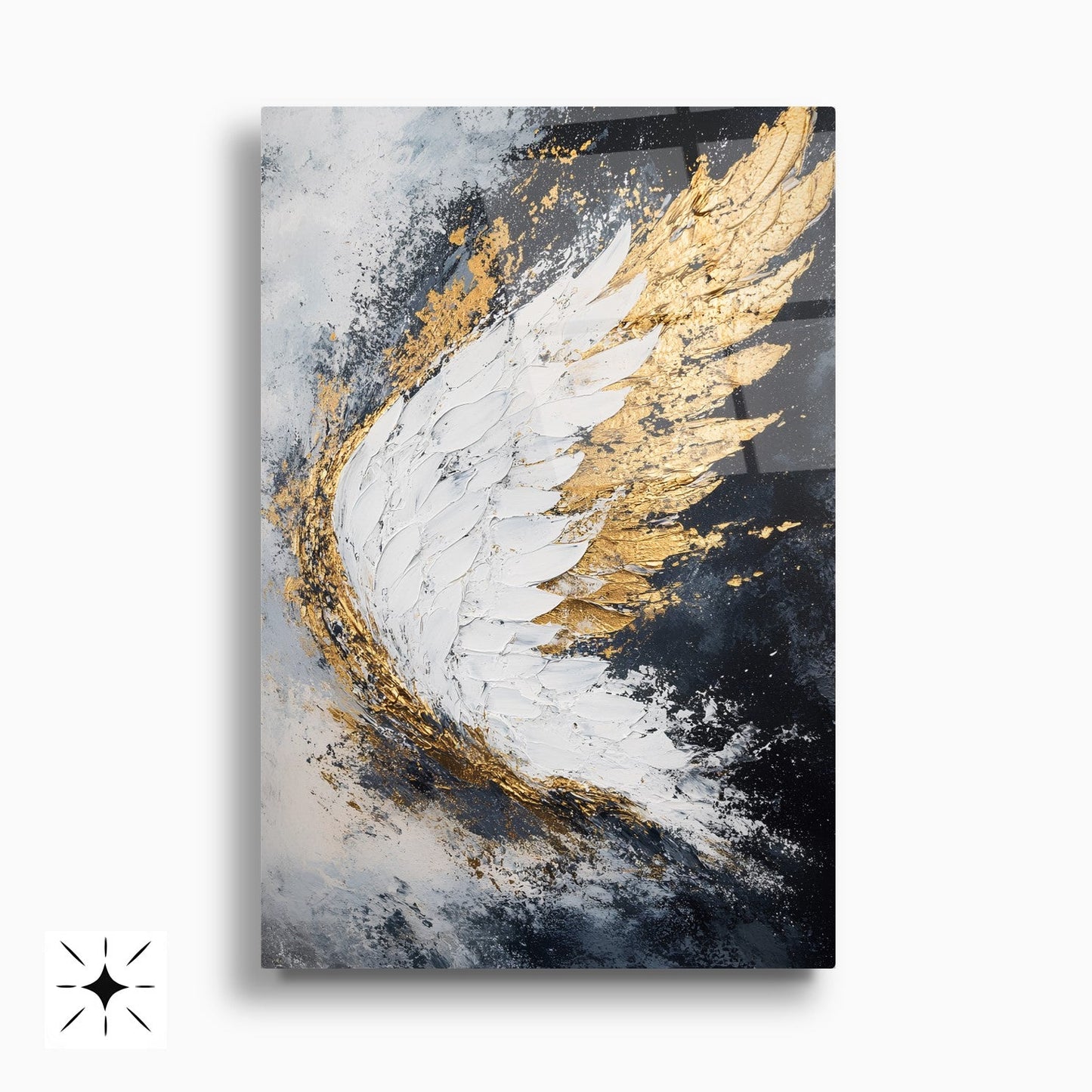 Gold Detay Melek Kanatları İkili Set Cam Tablo