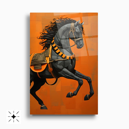 Turuncu Hermes Atları İkili Set Cam Tablo