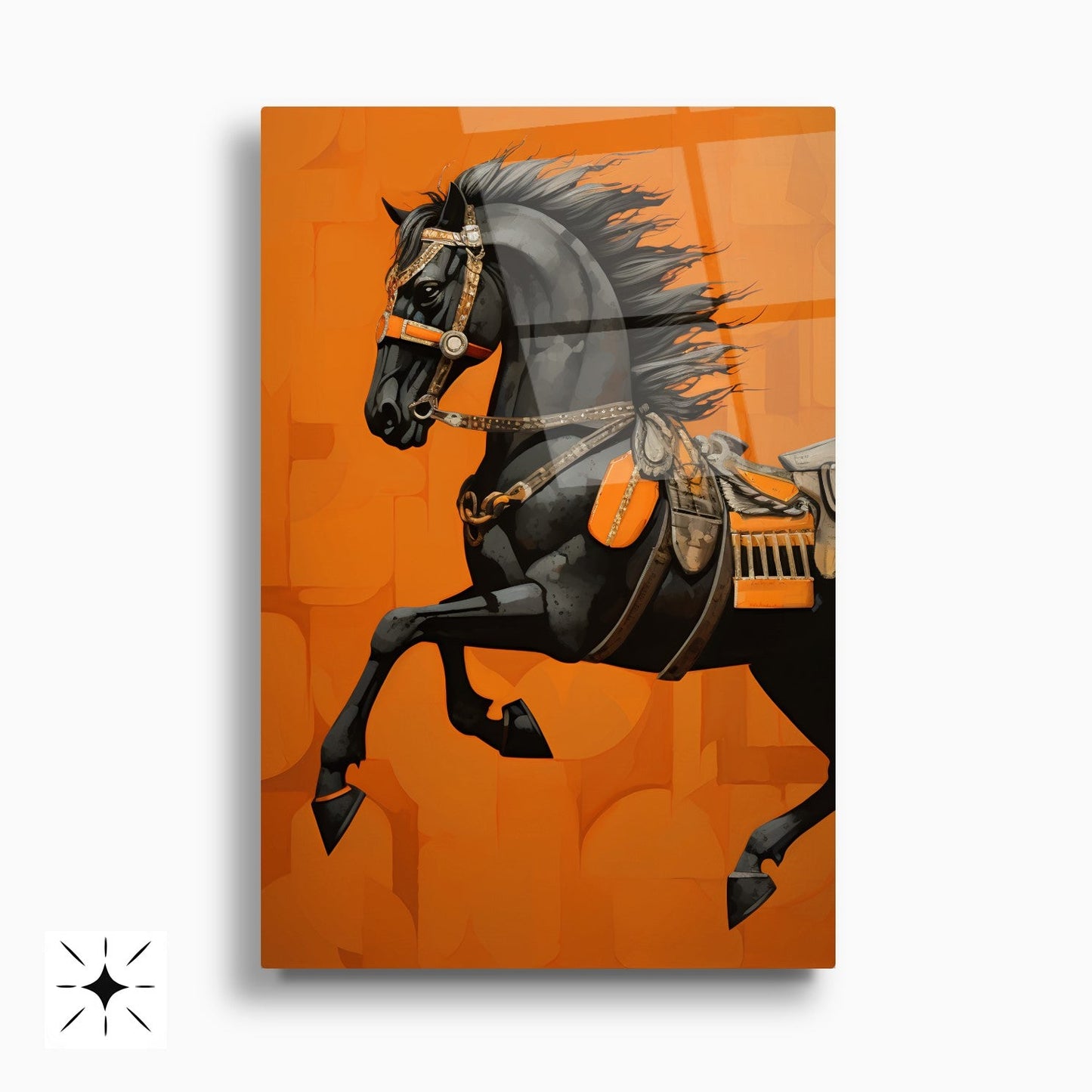 Turuncu Hermes Atları İkili Set Cam Tablo