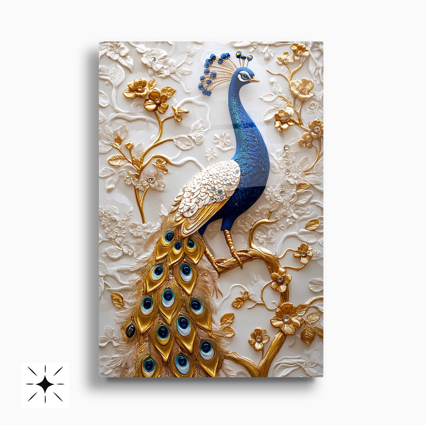 Mavi Gold Tavus Kuşları İkili Set Cam Tablo