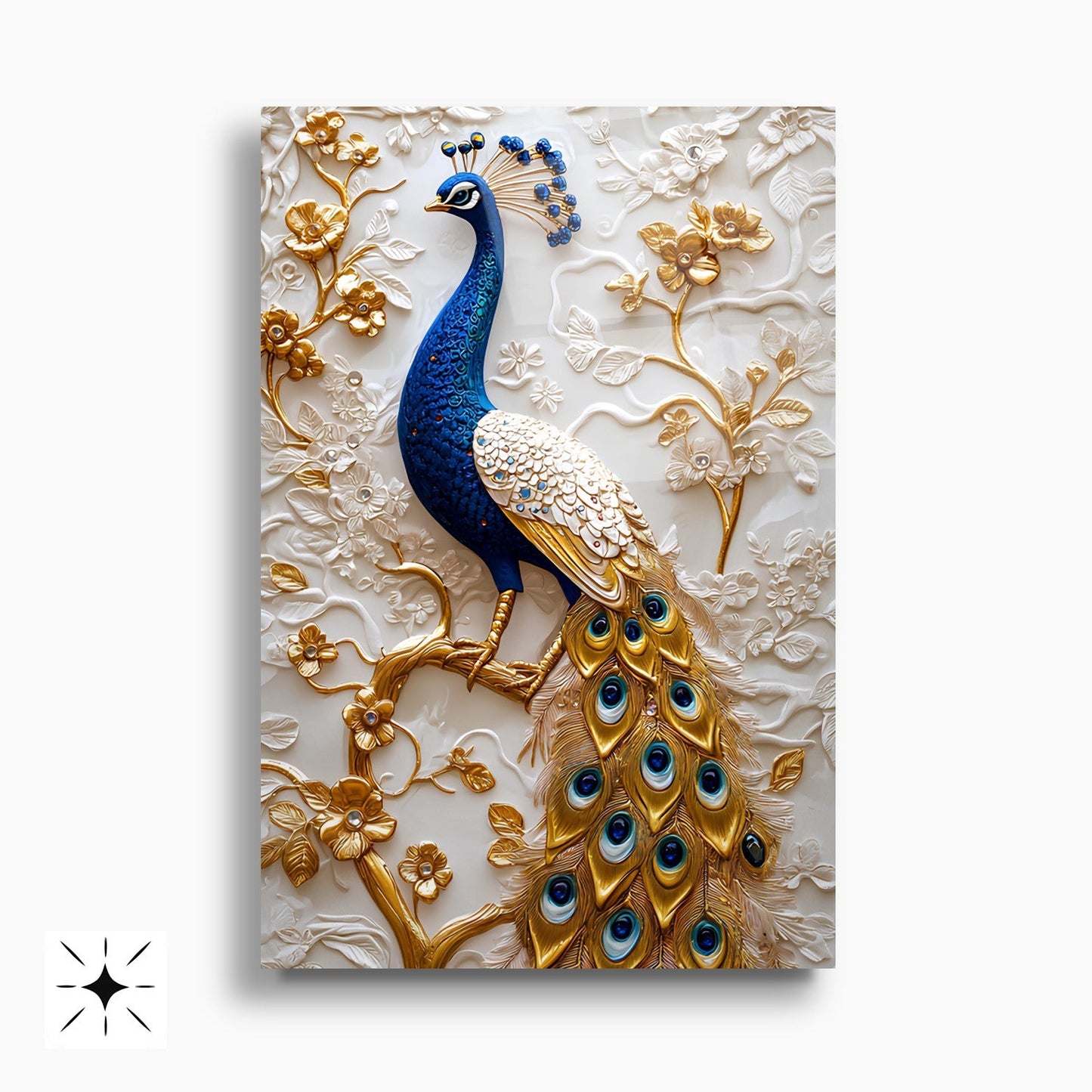 Mavi Gold Tavus Kuşları İkili Set Cam Tablo