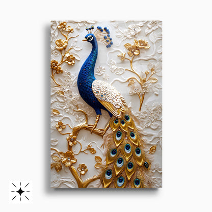 Mavi Gold Tavus Kuşları İkili Set Cam Tablo