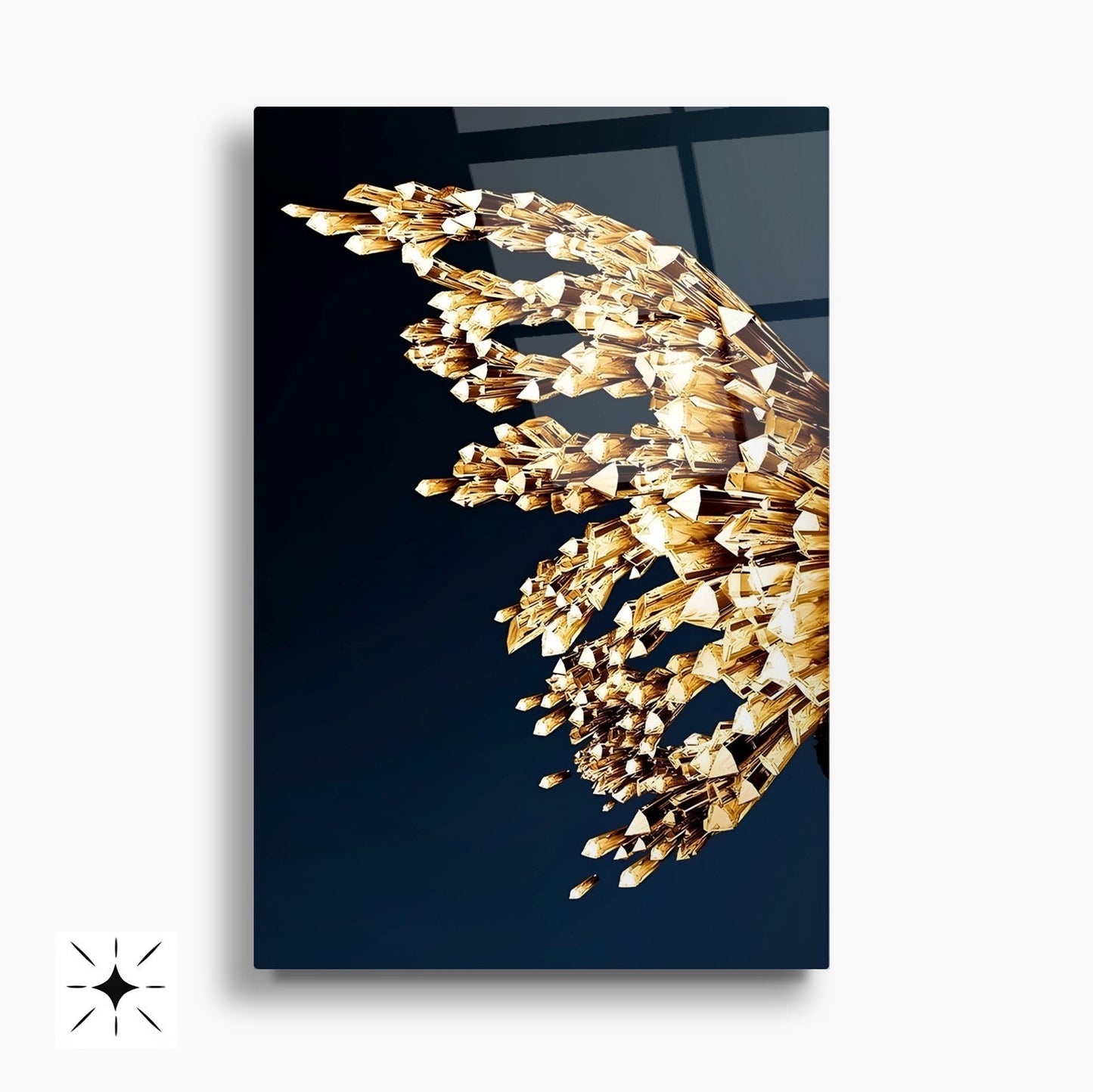 Gold Kristal Melek Kanatları İkili Set Cam Tablo