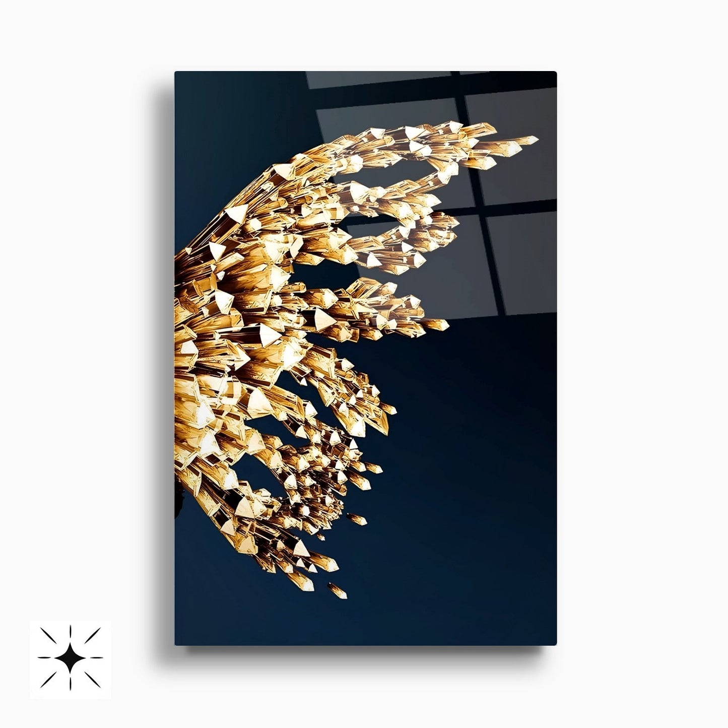 Gold Kristal Melek Kanatları İkili Set Cam Tablo