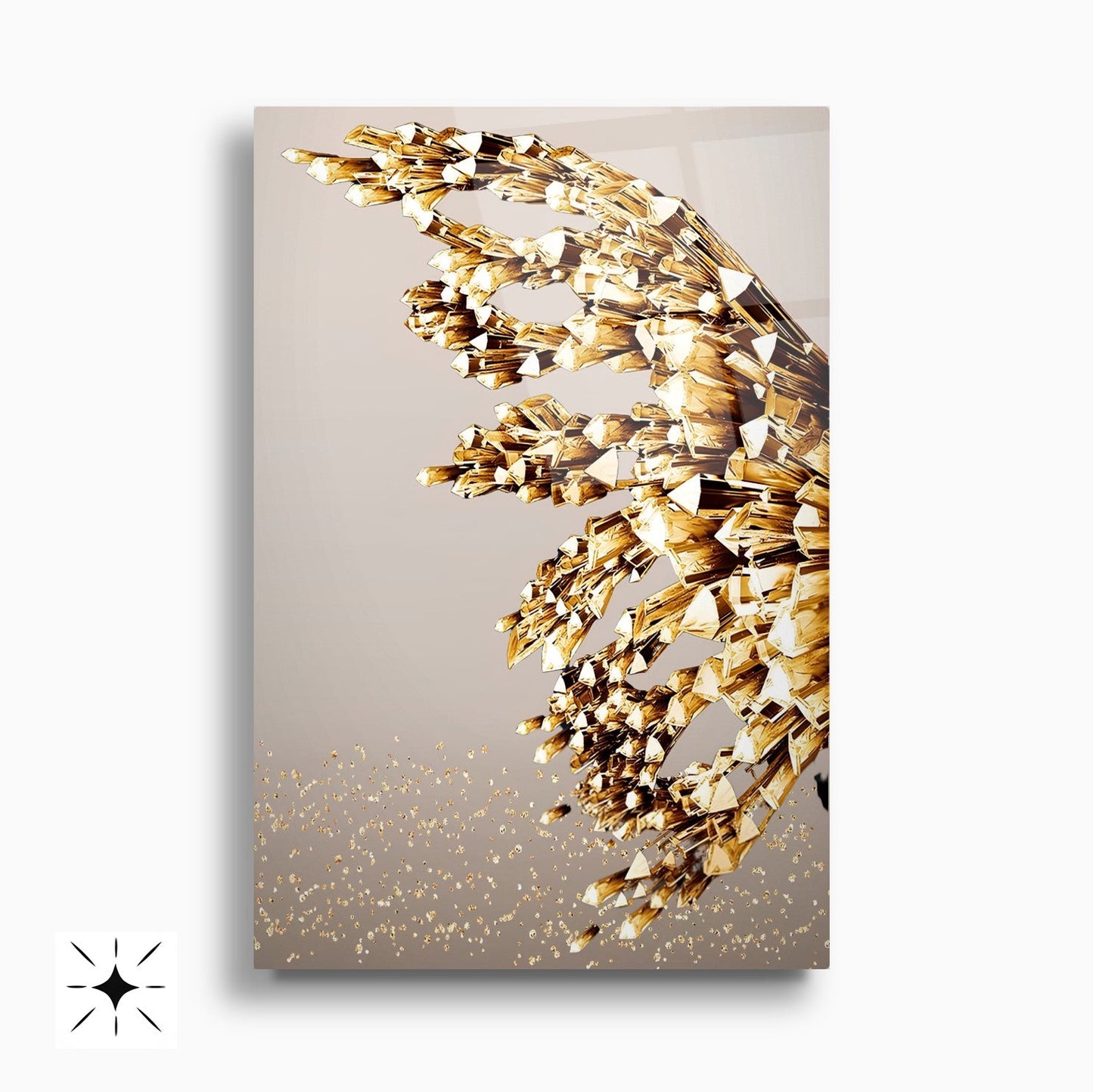 Gold Kristal Melek Kanatları İkili Set Cam Tablo