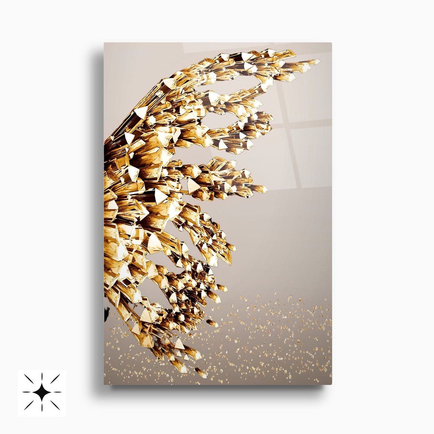 Gold Kristal Melek Kanatları İkili Set Cam Tablo