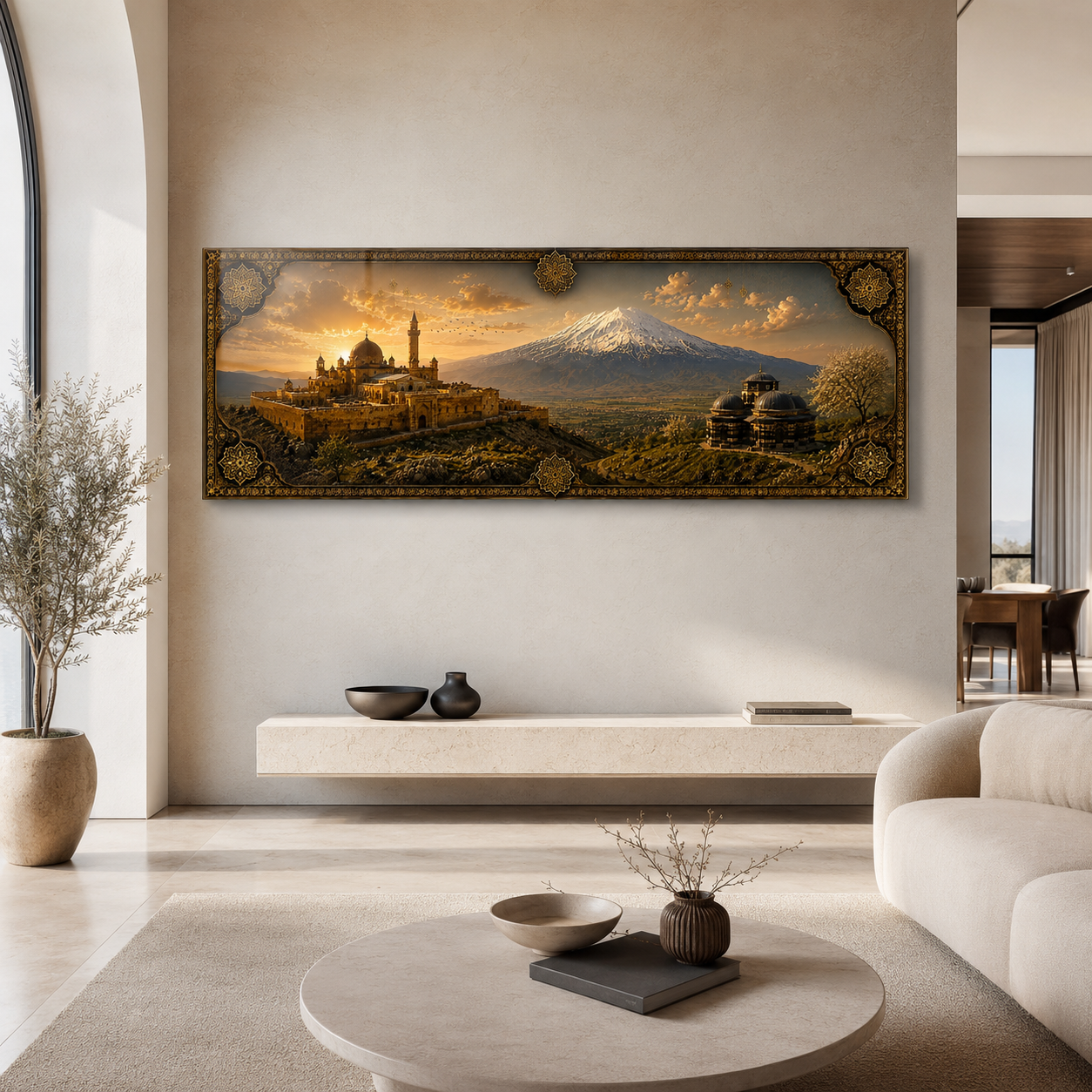 İshak Paşa Sarayı panoramik yatay cam tablo modern salon dekorasyonu