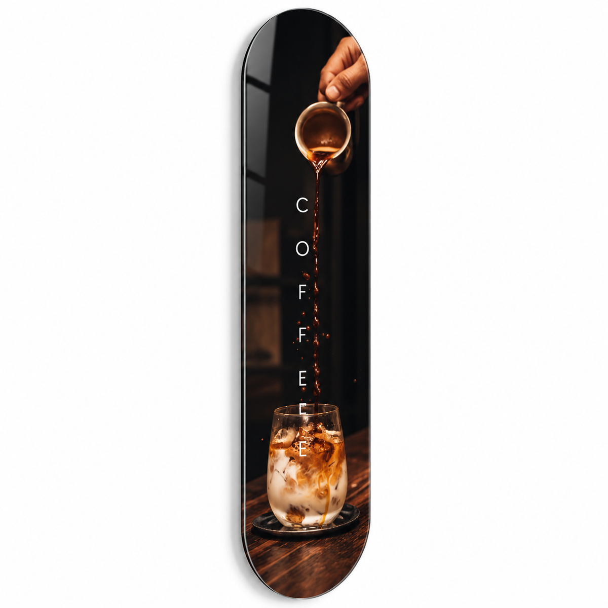 Dikey kahve akışlı Skate Board cam tablo - beyaz zemin