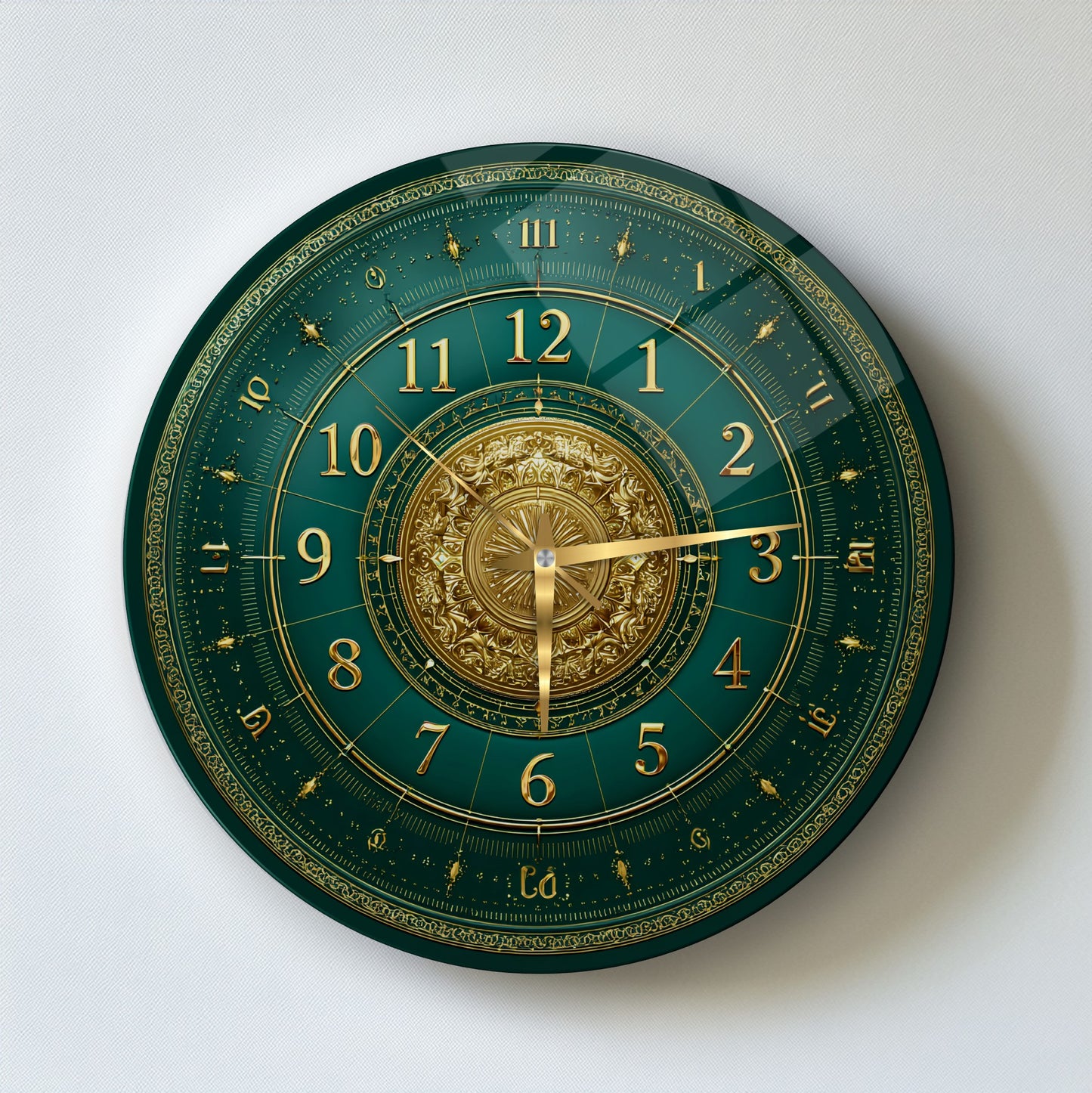 Yeşil Gold Detay Cam Duvar Saati