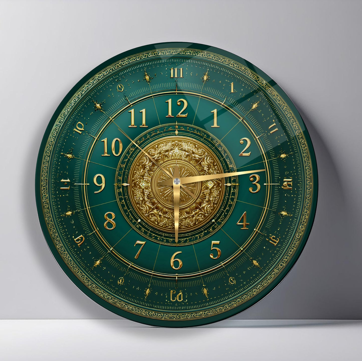 Yeşil Gold Detay Cam Duvar Saati