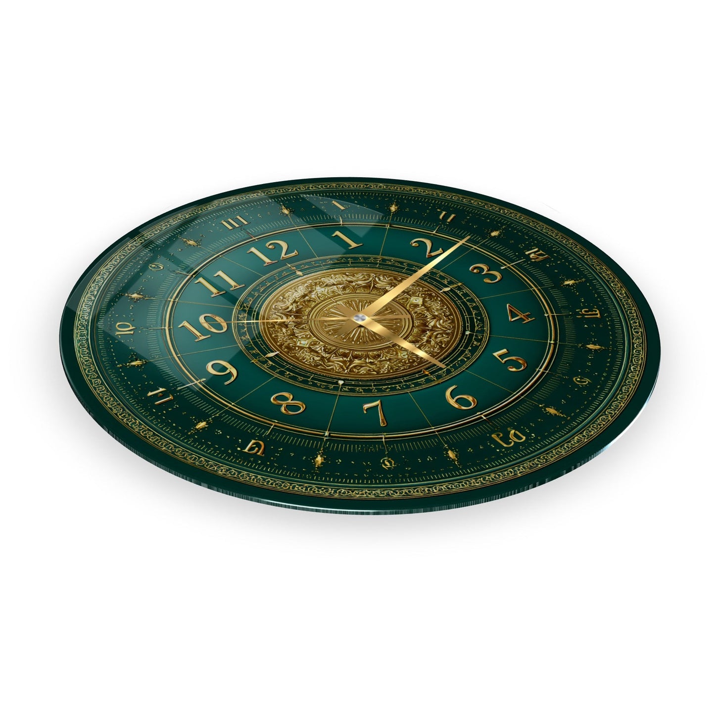 Yeşil Gold Detay Cam Duvar Saati