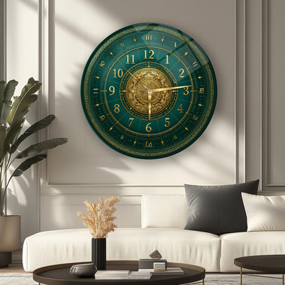 Yeşil Gold Detay Cam Duvar Saati