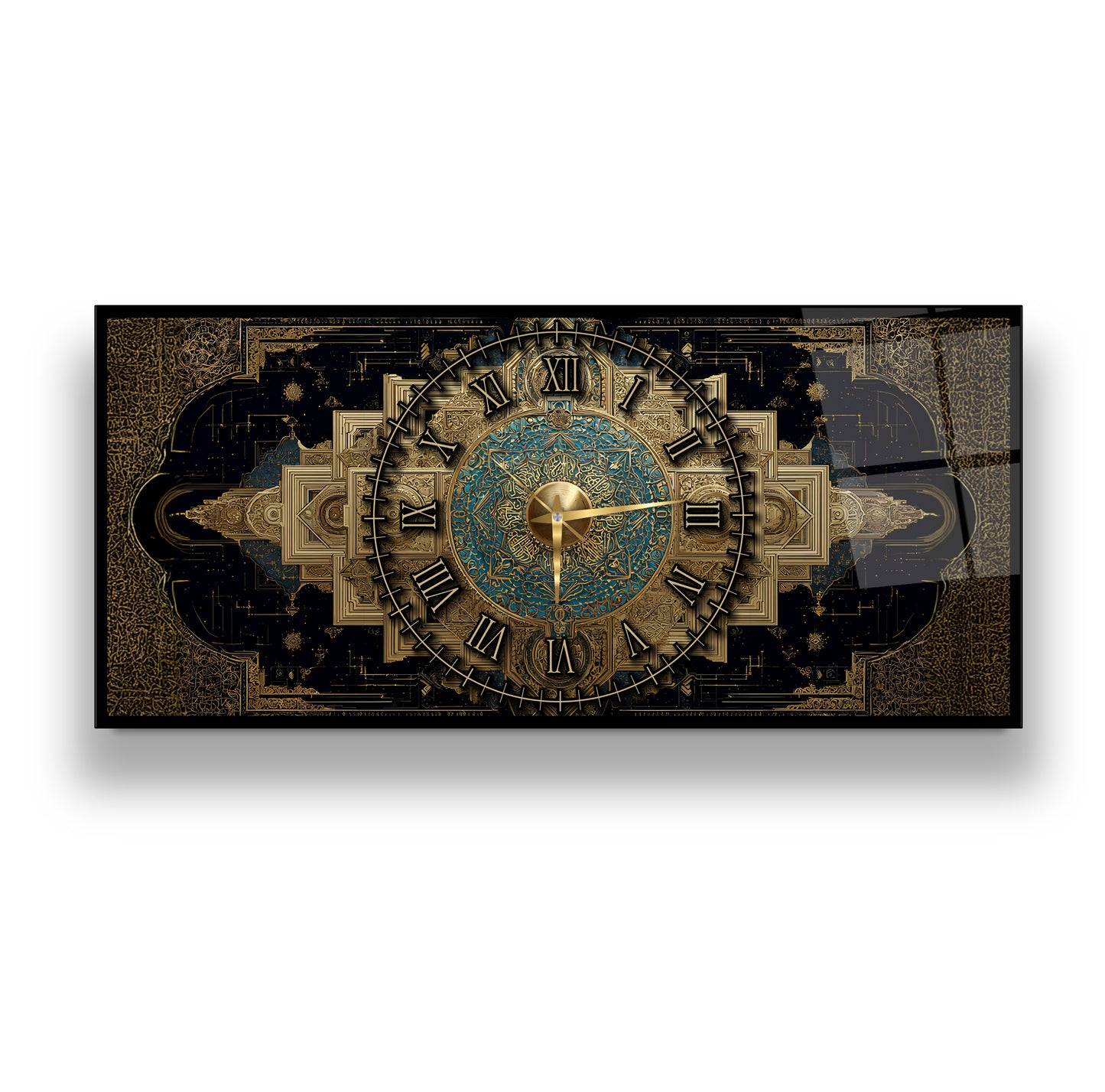 Soyut Gold Siyah Cam Duvar Saati